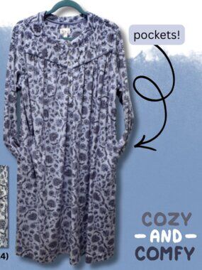 🌸 Aria Collection Blue Floral Fleece Nightgown – Women’s Large (NWT) 🌸